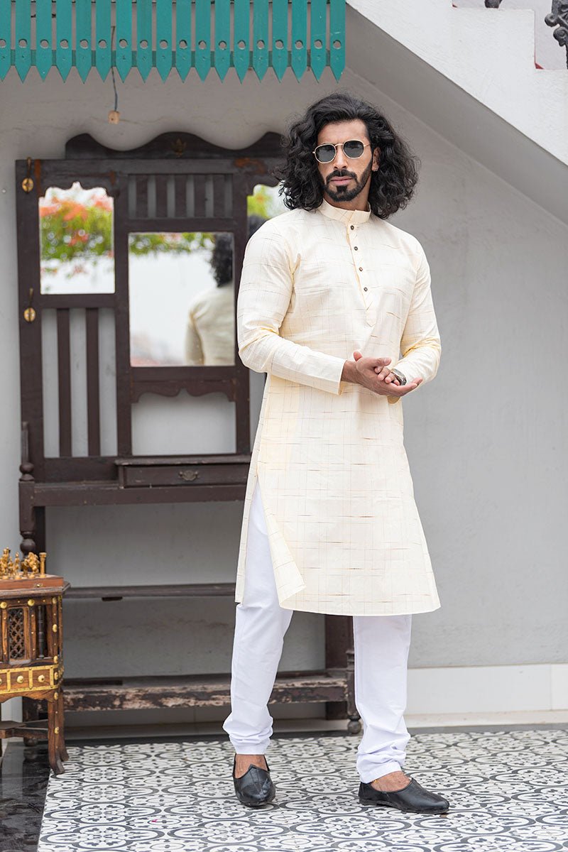 Straight Fit Checkered Cotton Kurta