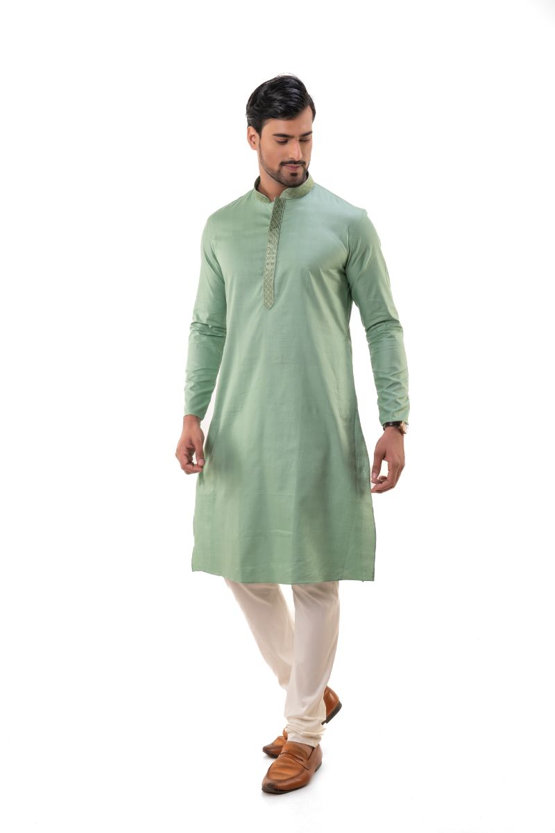 Solid Cotton Kurta Green M(38)