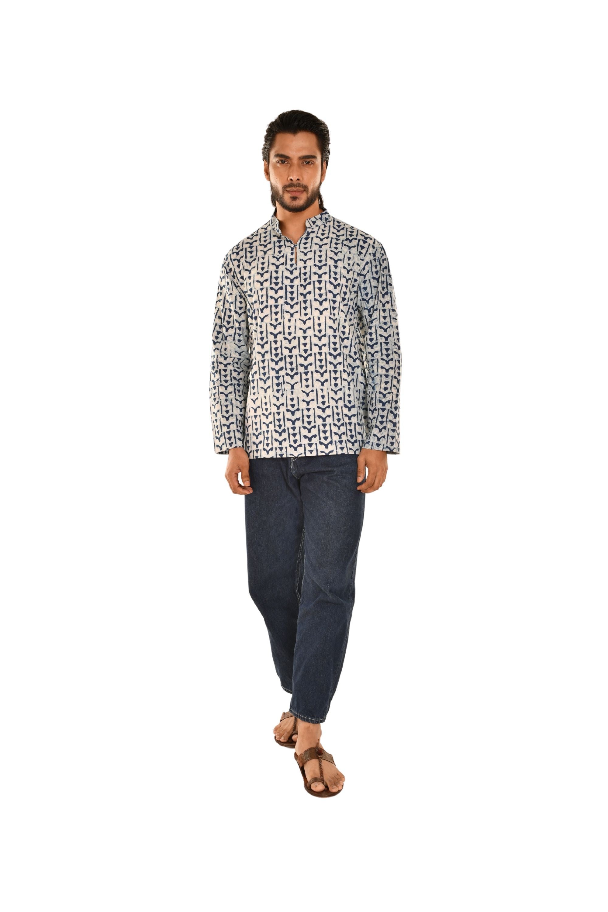 Sanganeri Block Print Blue Short Kurta Blue
