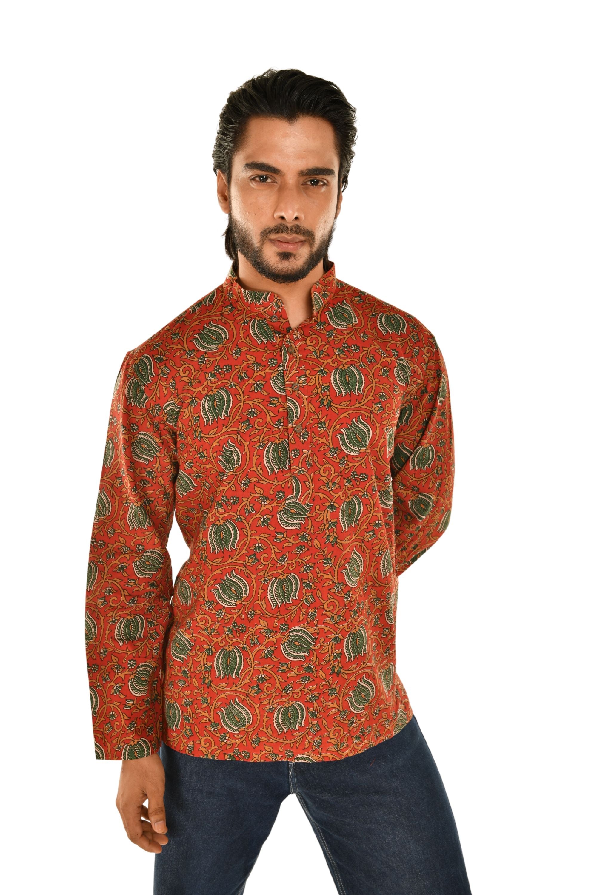 Red Bagru Print Short Kurta Red