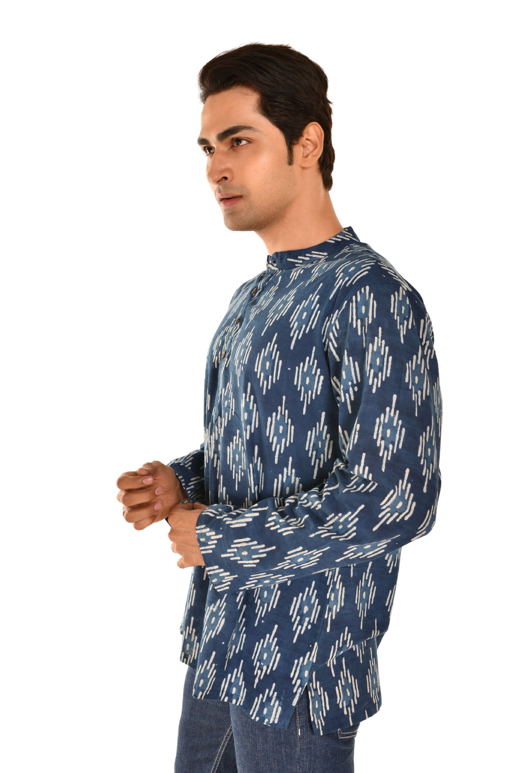 Indigo Gemometric Print Jaipuri Short Kurta