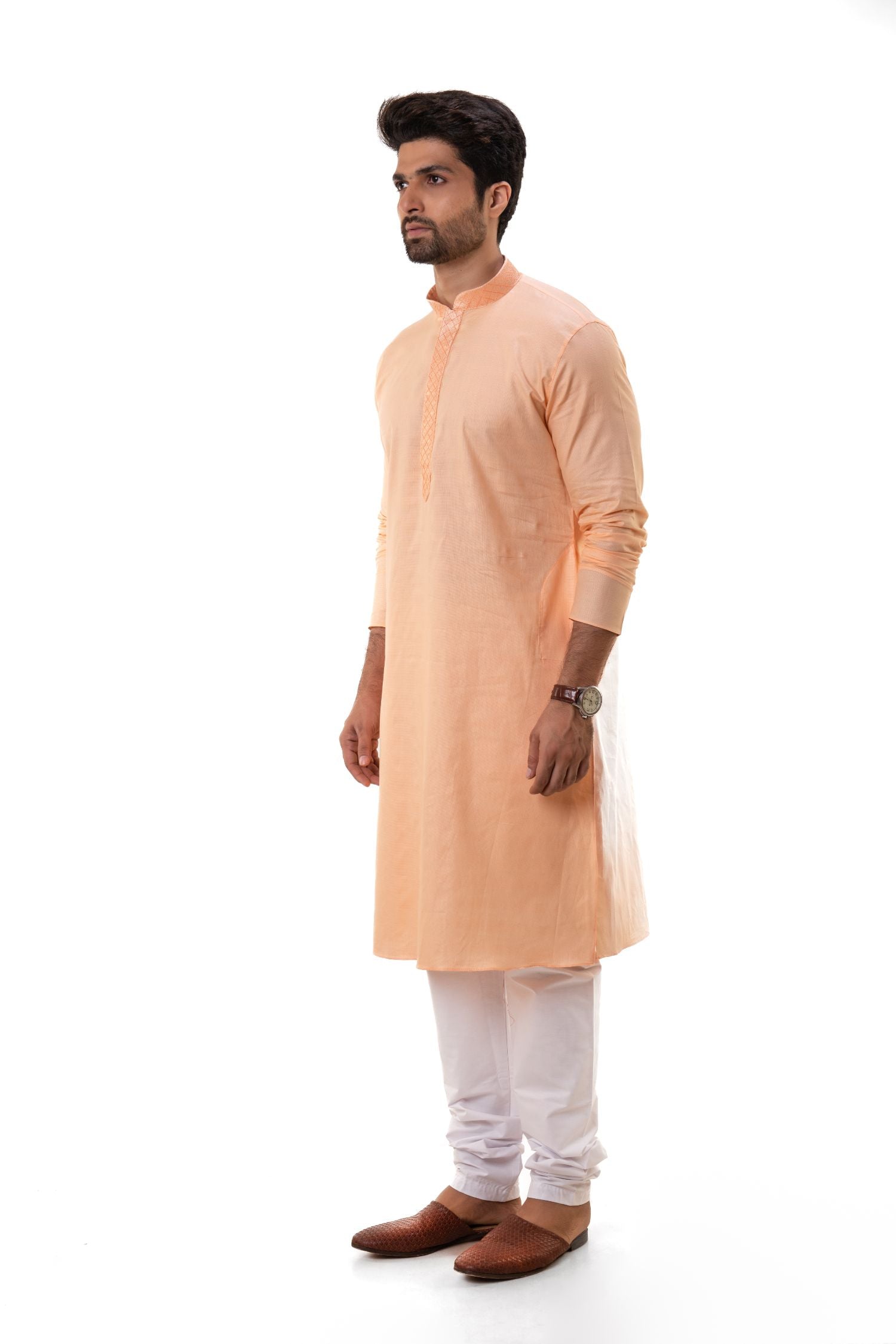 Solid Cotton Kurta Peach L(40)