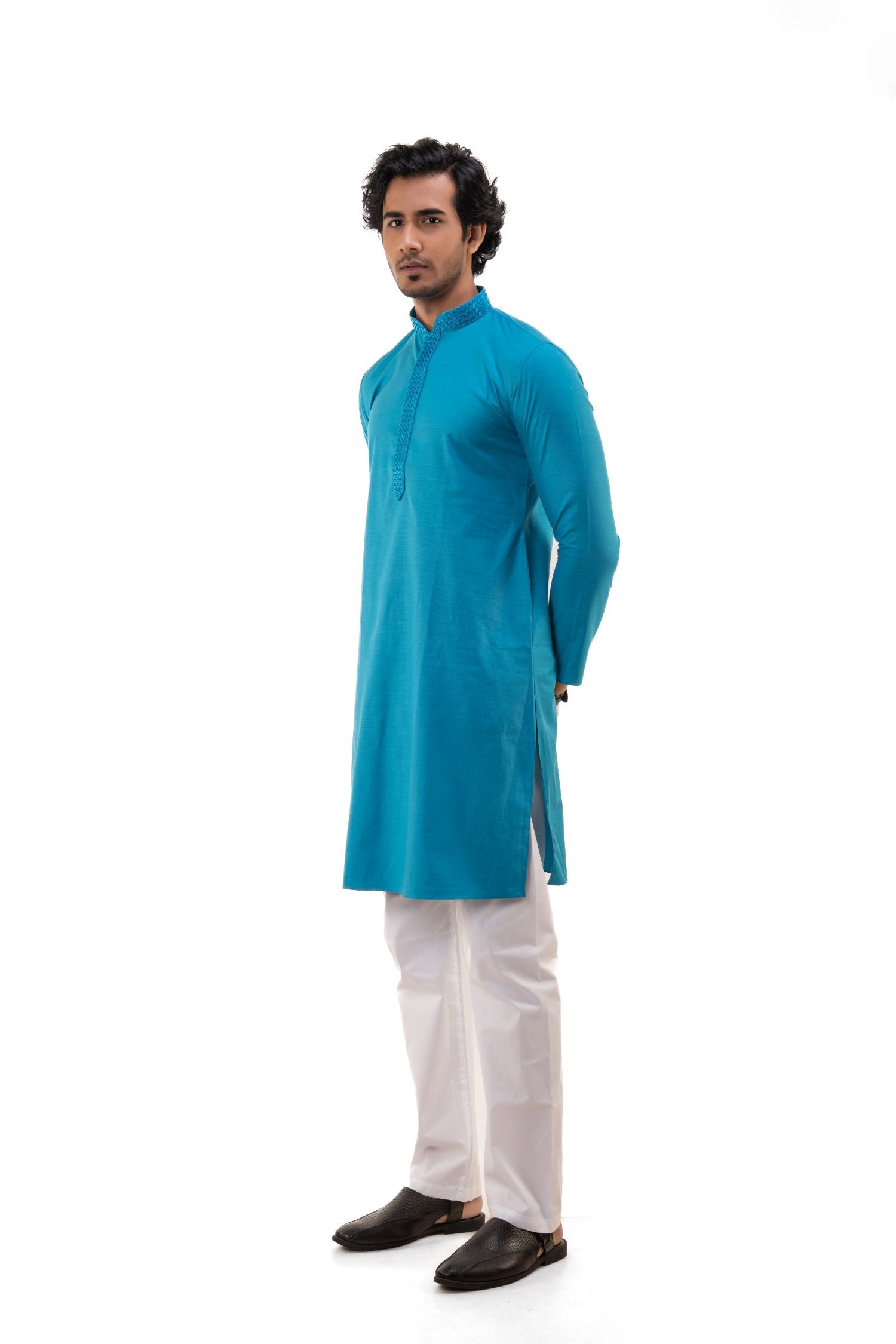Men's Basic Solid Colour Kurta Sky Blue M(38)