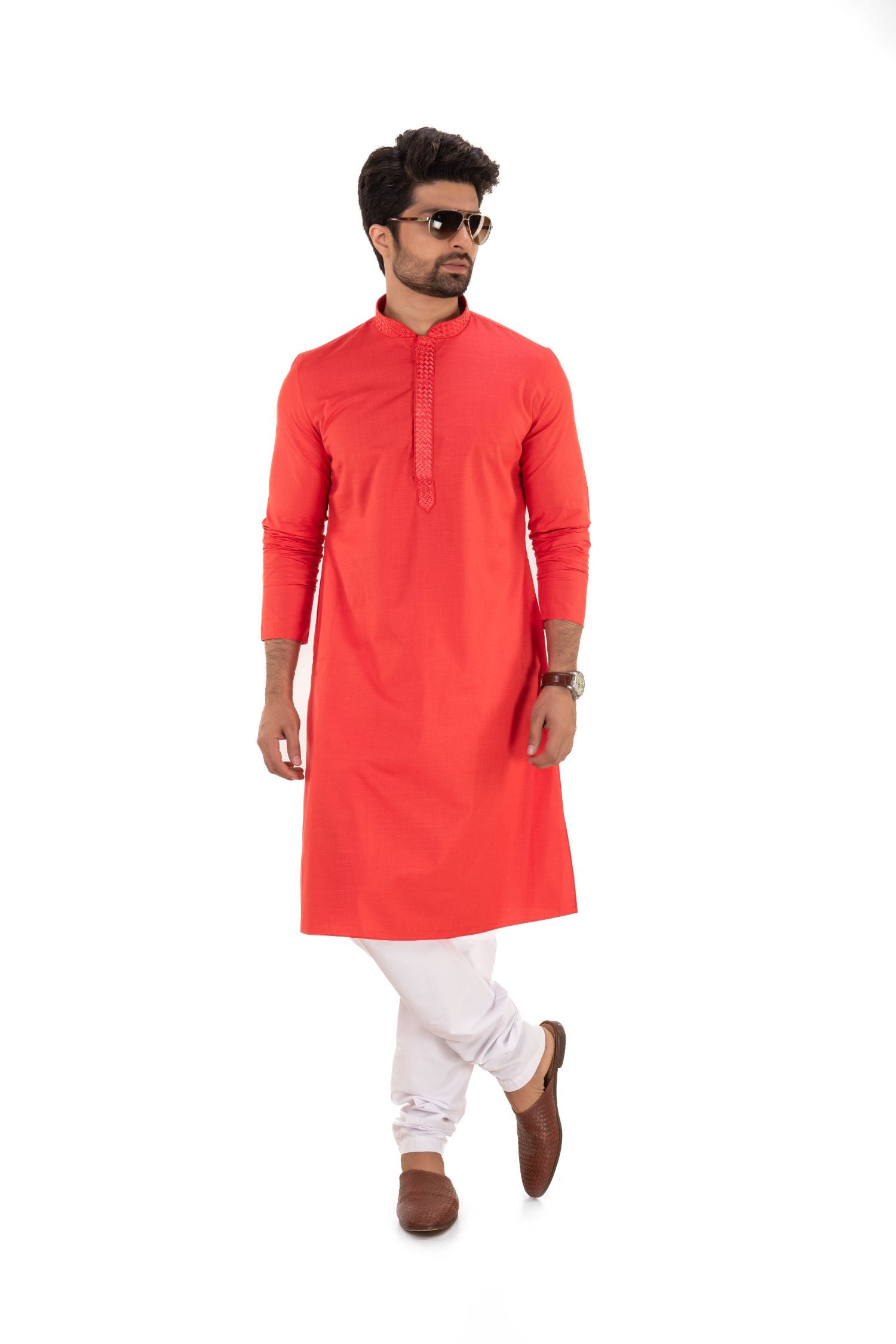 Men's Basic Solid Colour Kurta Tomato