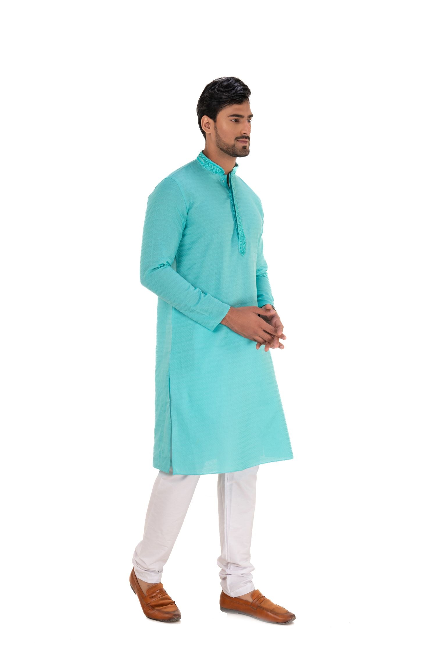 Self Printed Kurta with Neck Embroidery