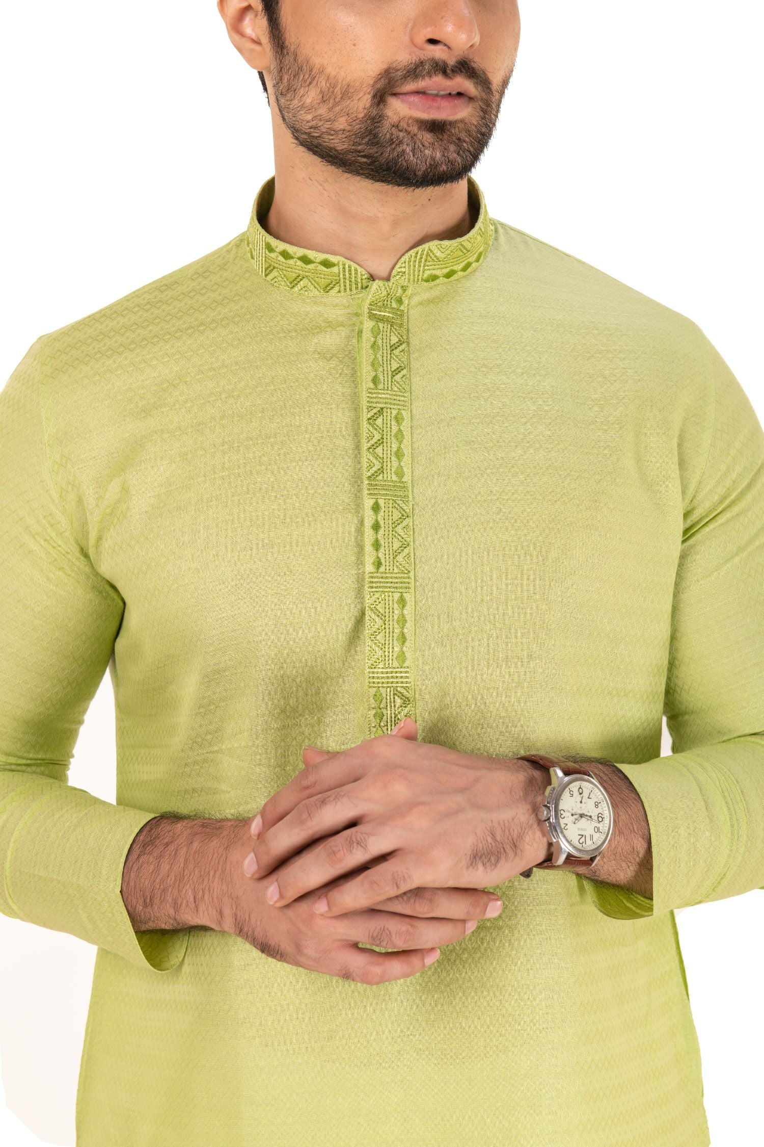 Self Printed Kurta with Neck Embroidery