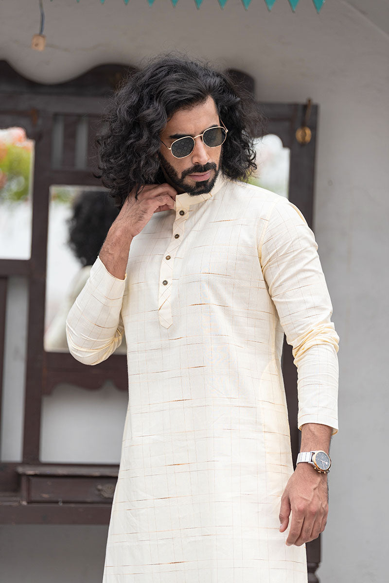 Straight Fit Checkered Cotton Kurta