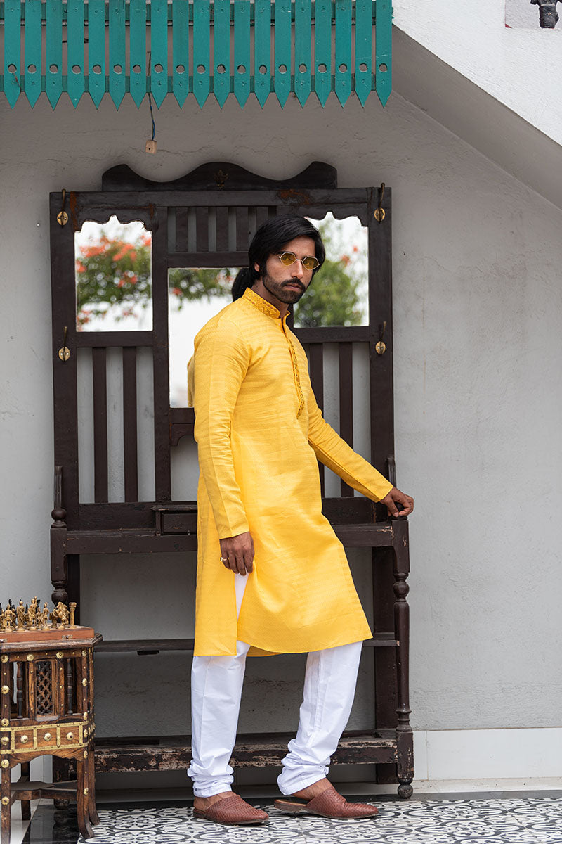 Self Printed Kurta with Neck Embroidery