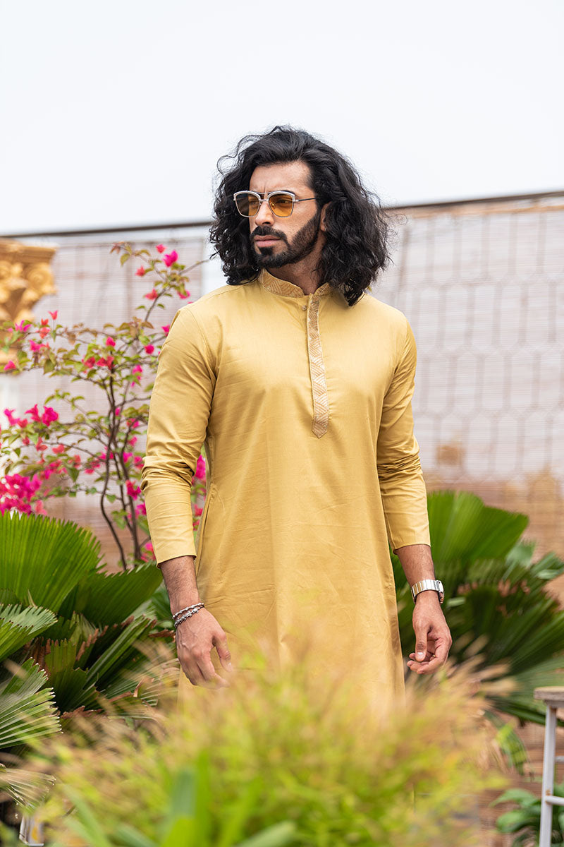 Intricate Neckline Kurtas Tan