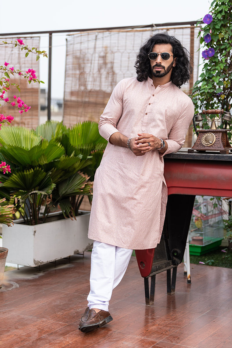 Woven Design Cotton Kurta Mauve