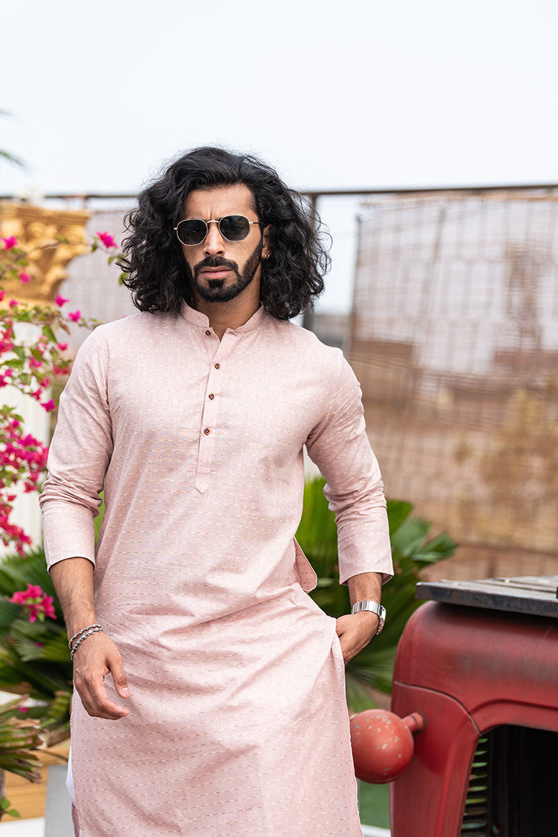 Woven Design Cotton Kurta Mauve