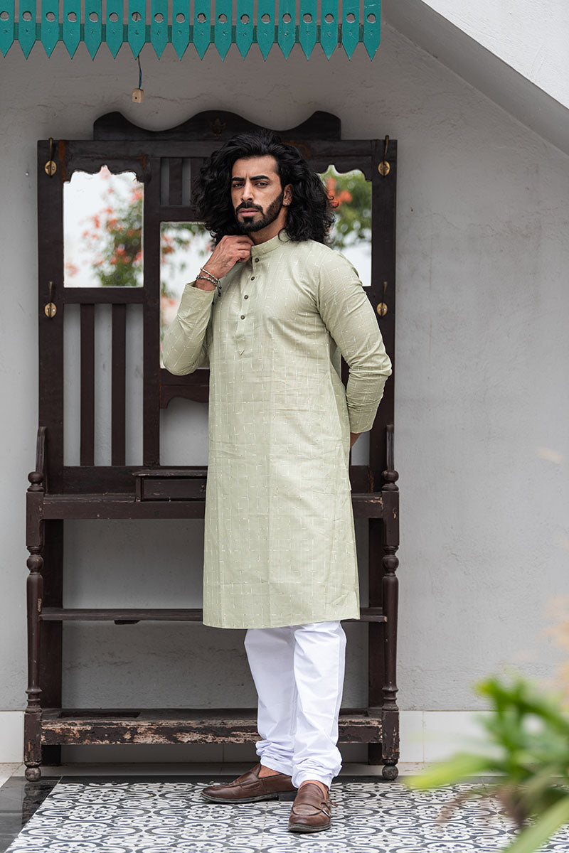 Straight Fit Checkered Print Cotton Kurta