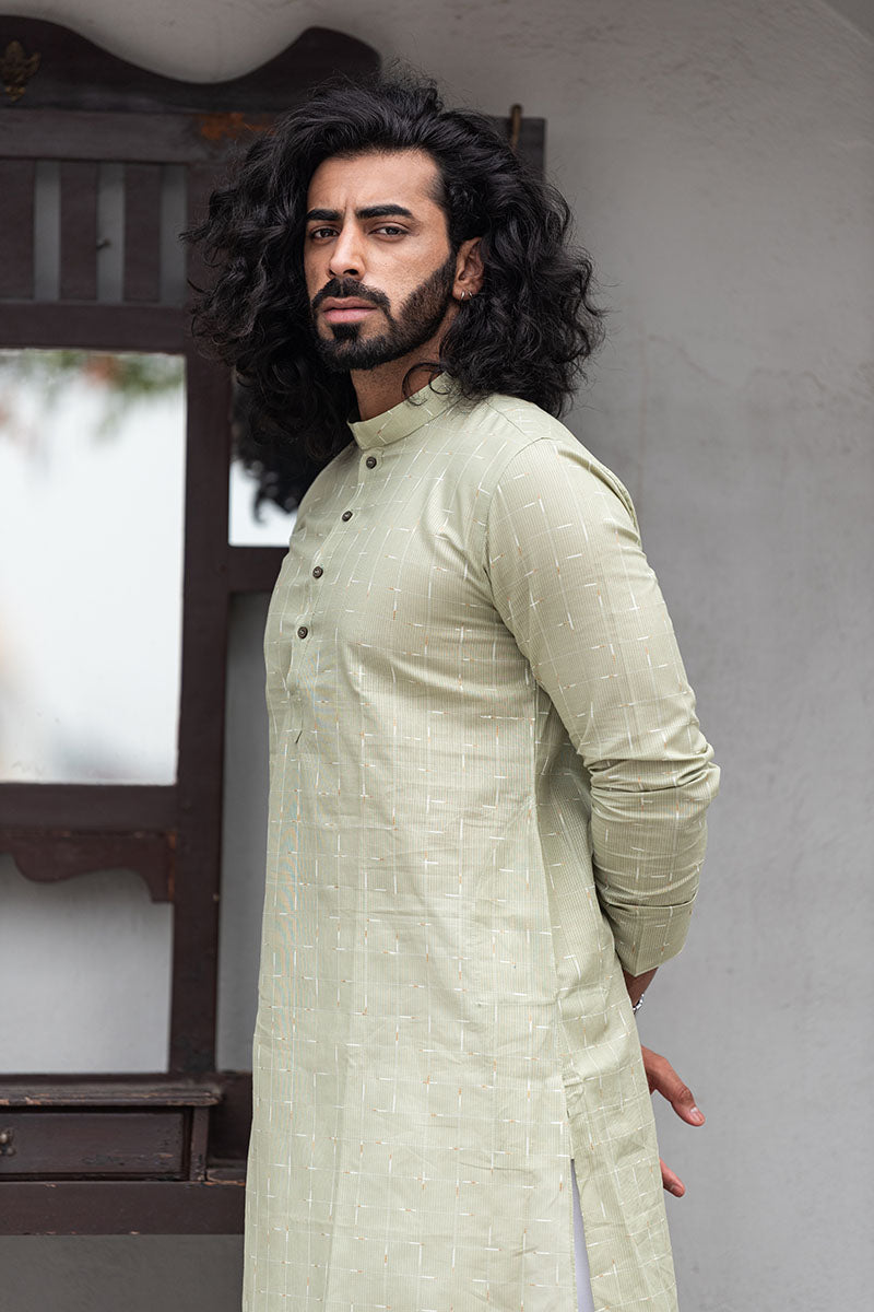 Straight Fit Checkered Print Cotton Kurta