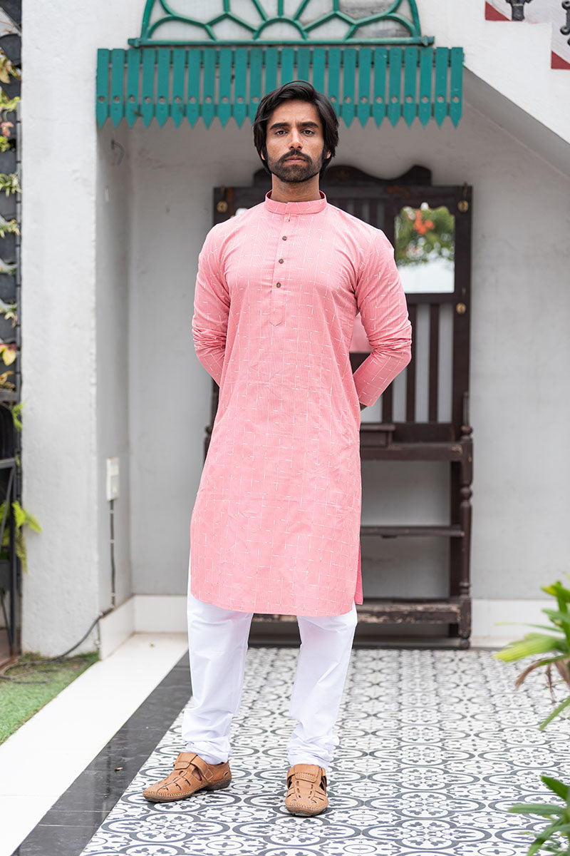 Straight Fit Checkered Print Cotton Kurta