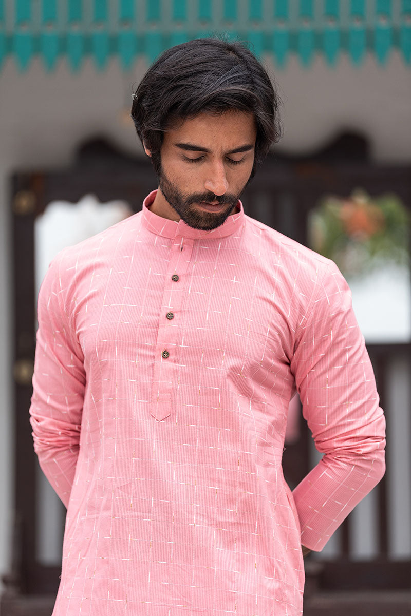 Straight Fit Checkered Print Cotton Kurta