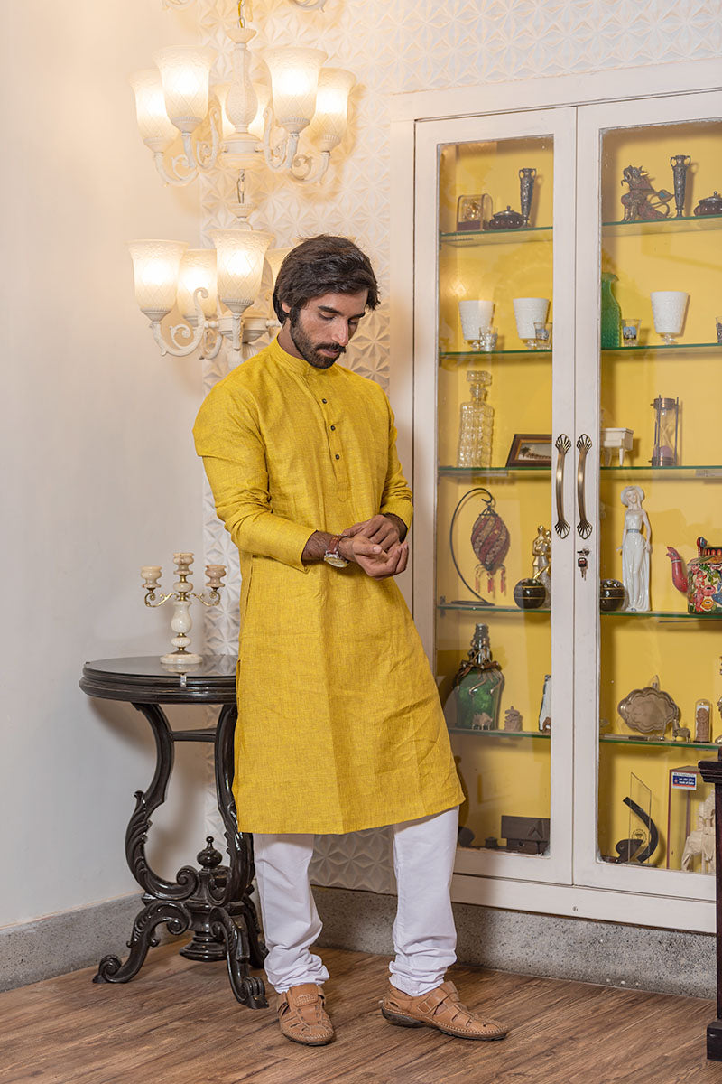 Premium Linen Kurtas for Men Mustard