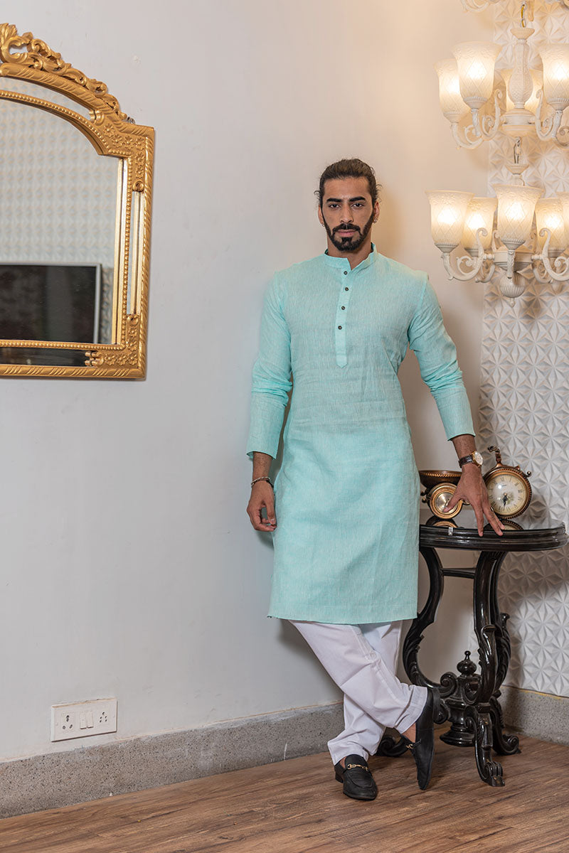 Premium Linen Kurtas for Men Aqua
