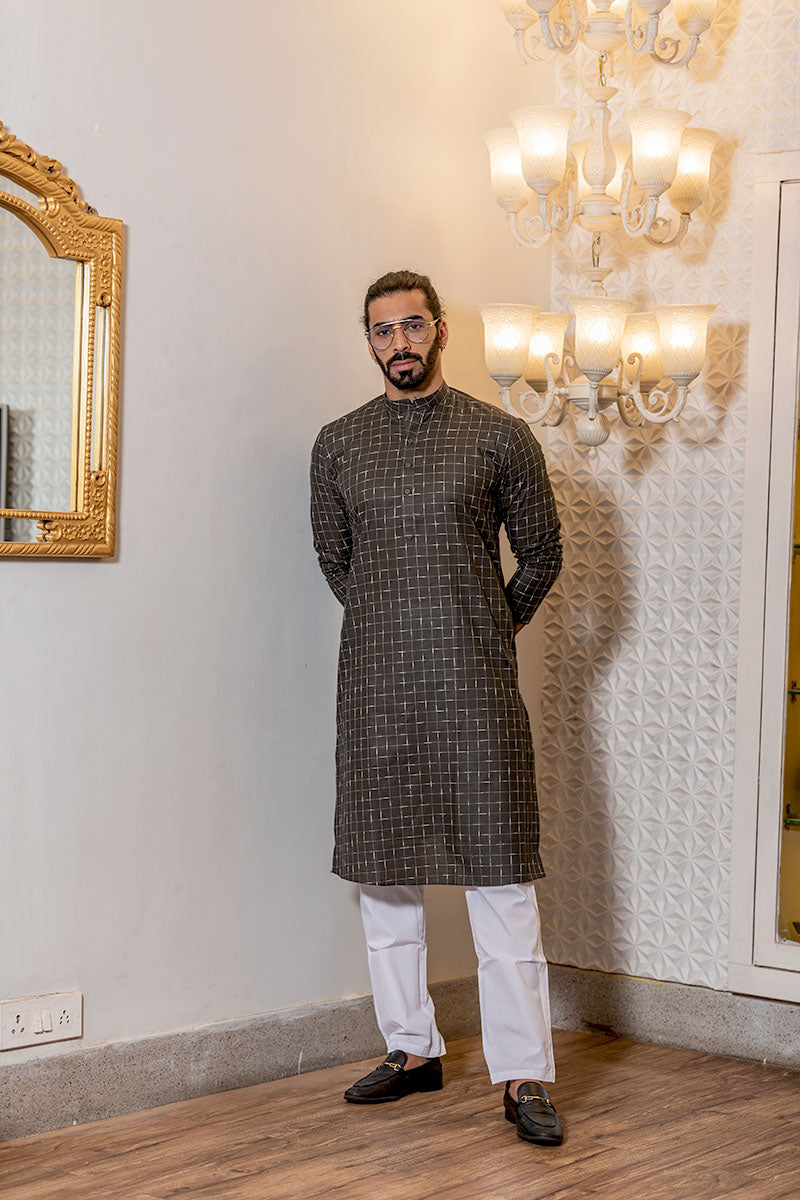 Men's Solid Festive Relaxed Fit Kurta Grey