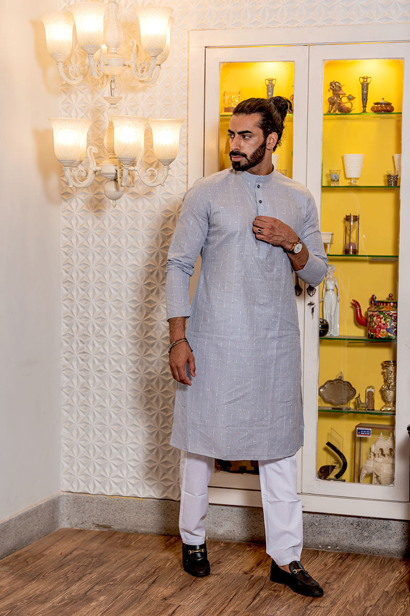 Straight Fit Checkered Print Cotton Kurta