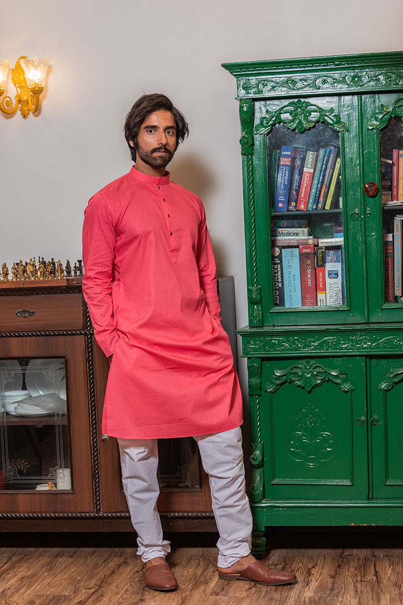 Self Printed Kurta with Neck Embroidery