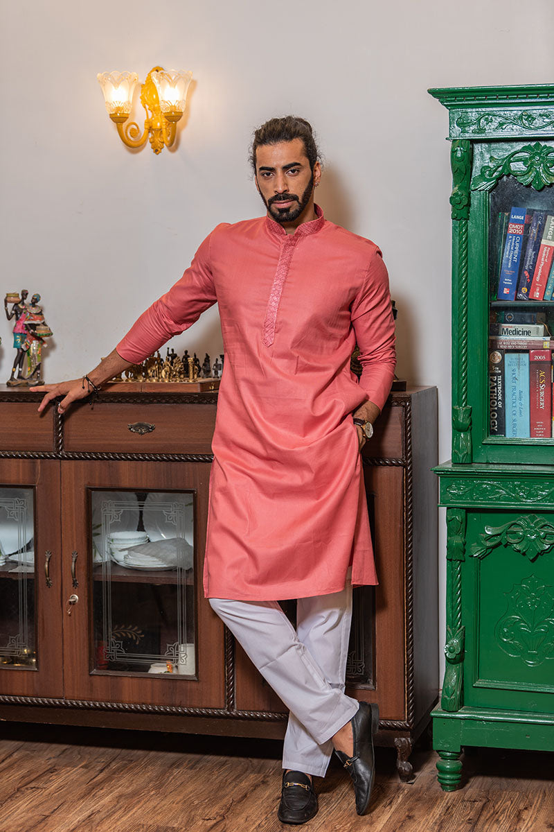 Solid Cotton Kurta Rose Pink