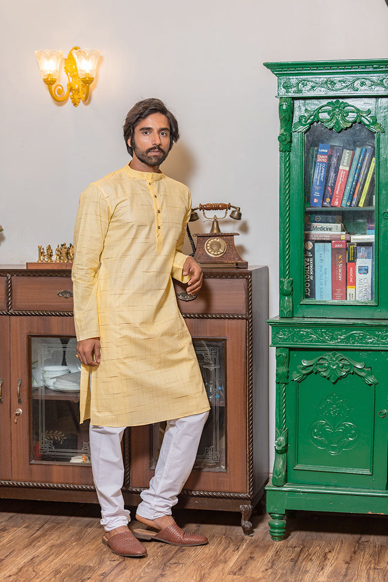 Straight Fit Checkered Cotton Kurta