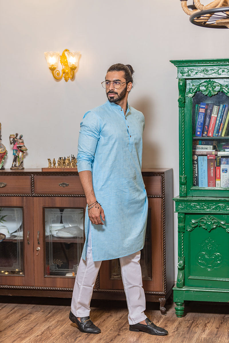 Self Textured Cotton Kurta