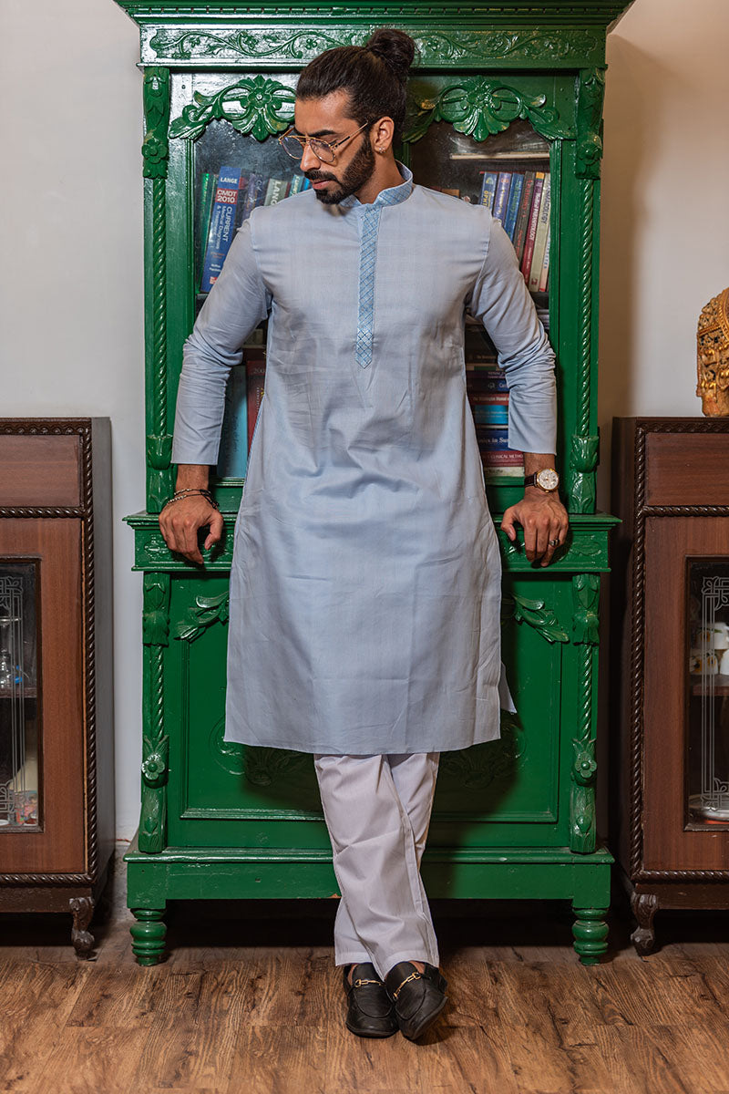 Solid Cotton Kurta Sky Blue