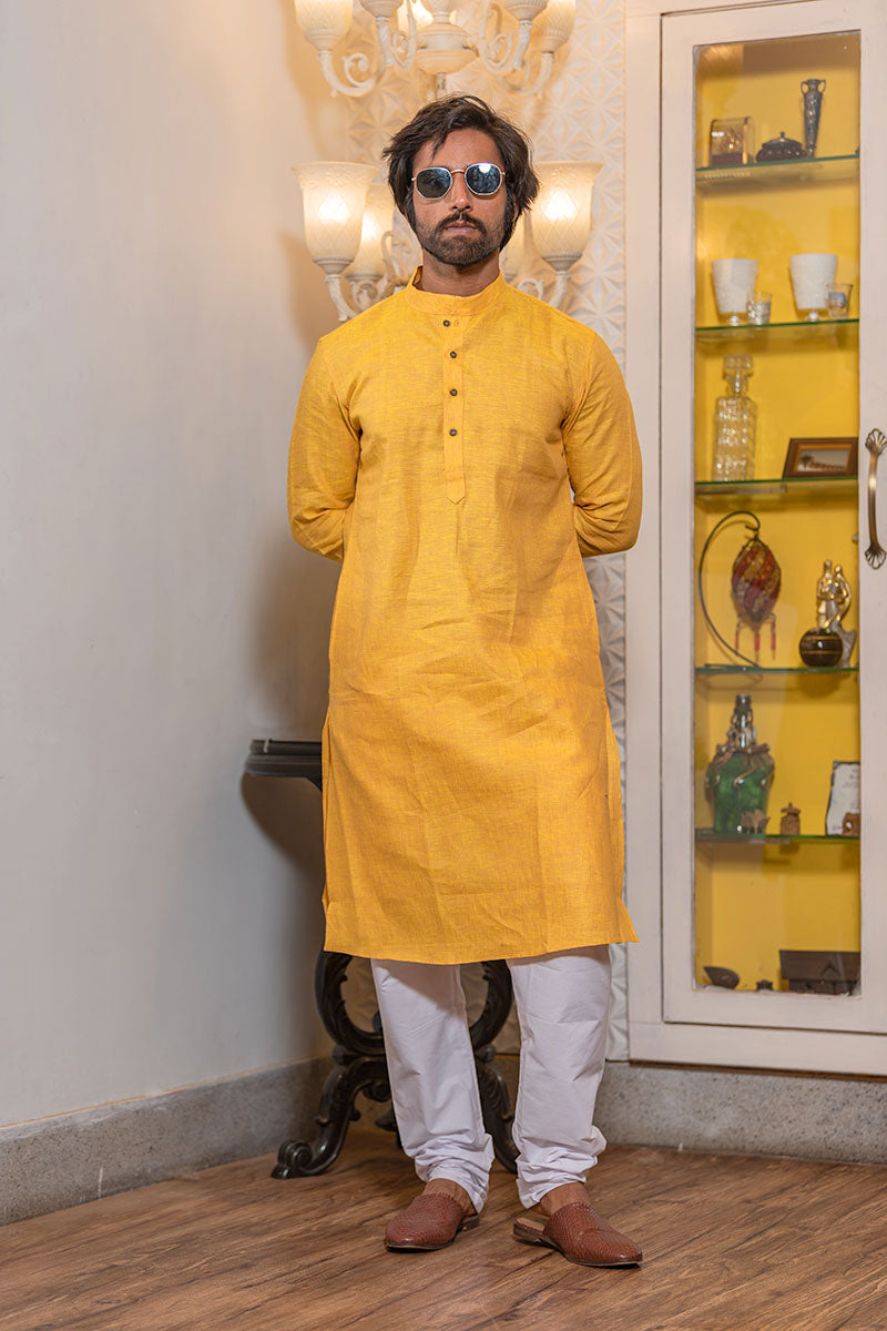 Premium Linen Kurtas for Men Yellow