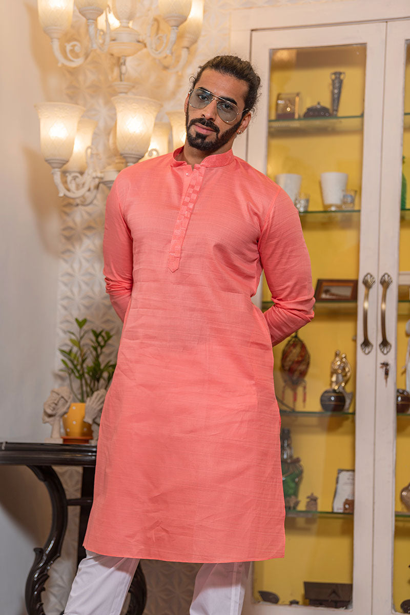 Plain Kurtas with Horizontal Self Stripes