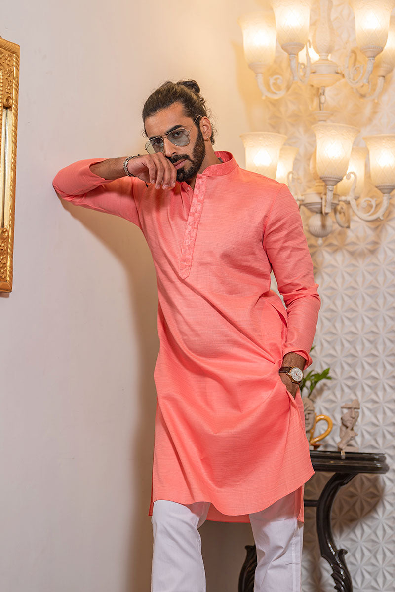 Plain Kurtas with Horizontal Self Stripes