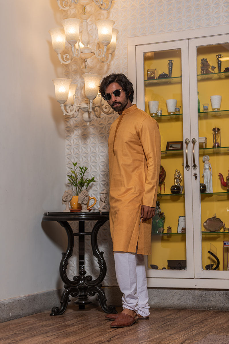 Solid Cotton Kurta Brown