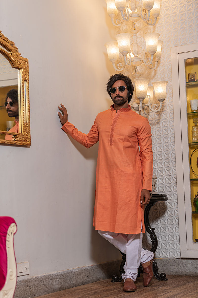Solid Cotton Kurta Pumpkin Yellow