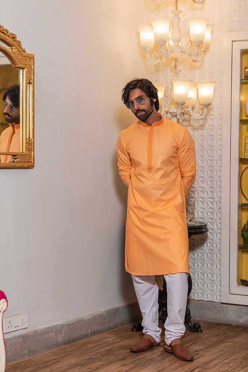 Men's Solid Regular Cotton Kurta Apricot