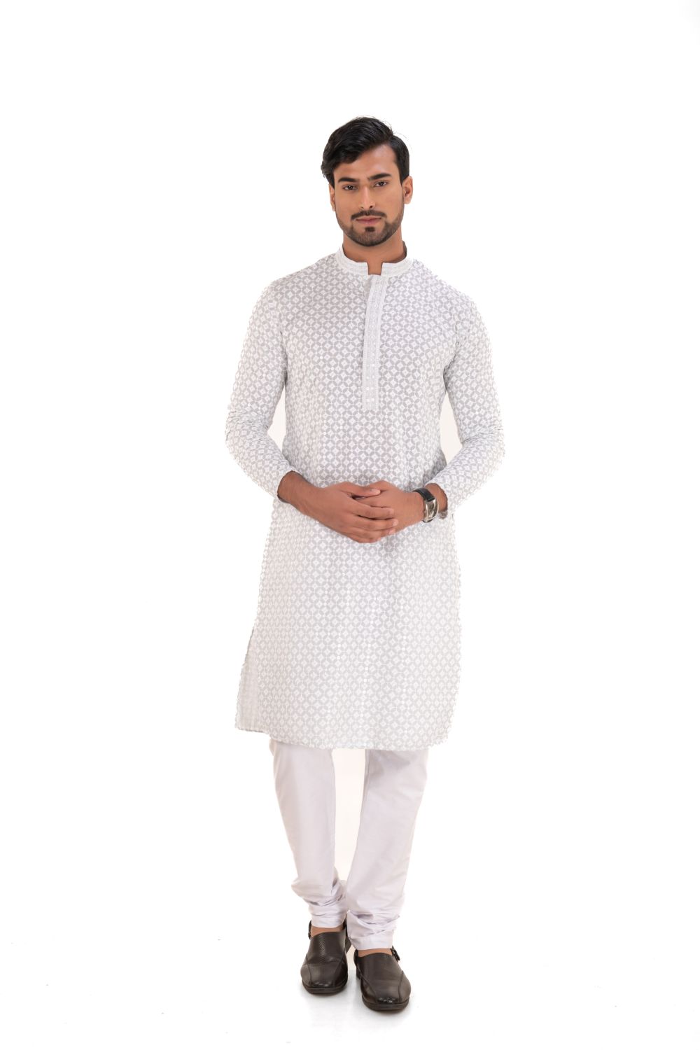 Lucknavi Chikankari Embroidered Kurta Set Light Green