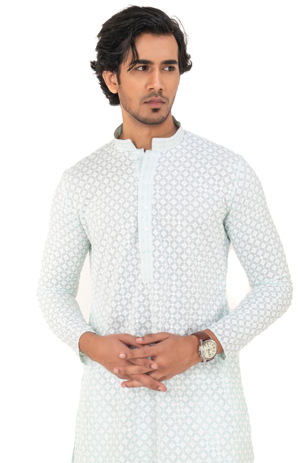 Lucknavi Chikankari Embroidered Kurta Set Sea Green XXL(44)