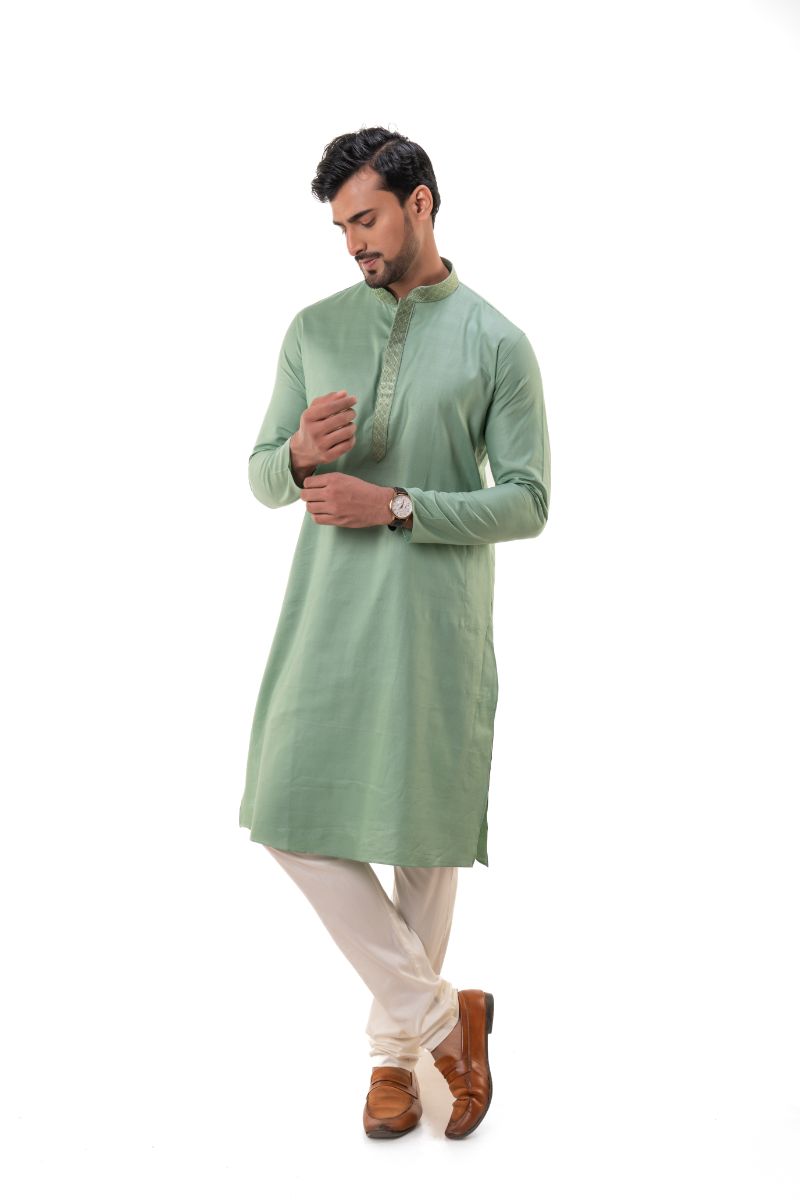 Solid Cotton Kurta Green L(40)
