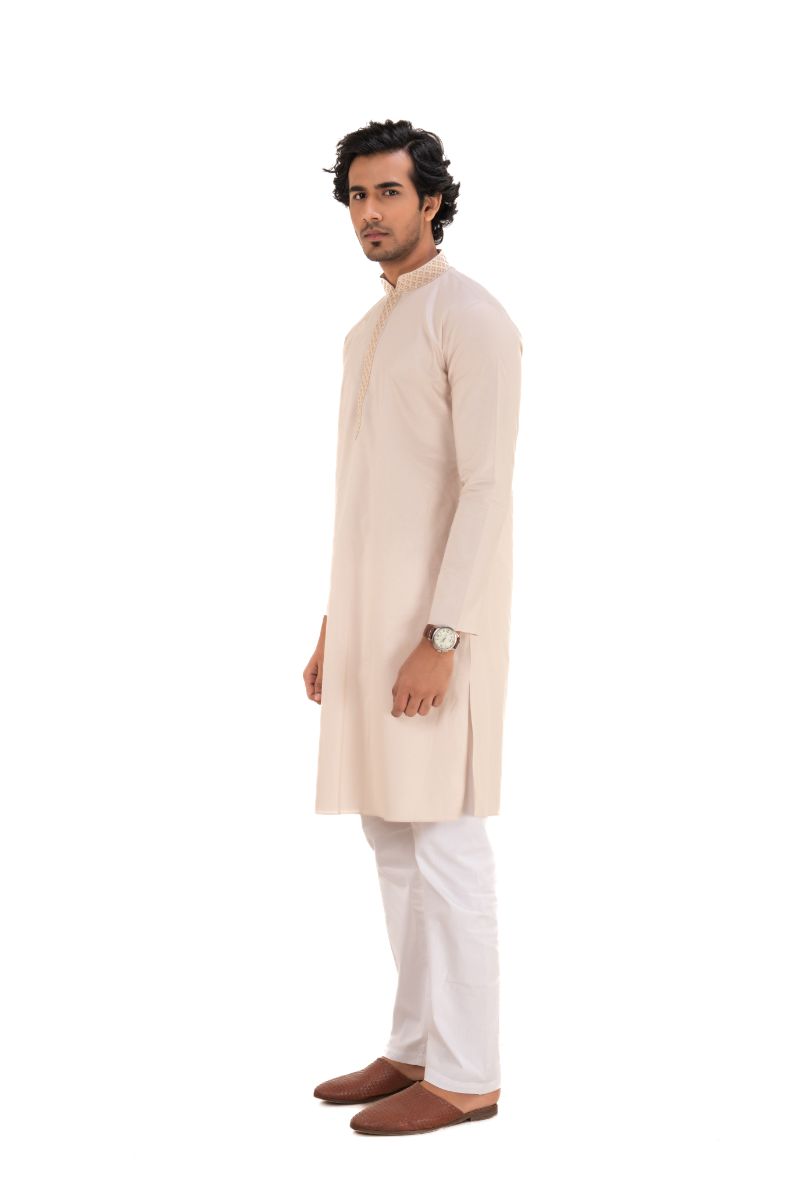 Men's Solid Regular Cotton Kurta Cream