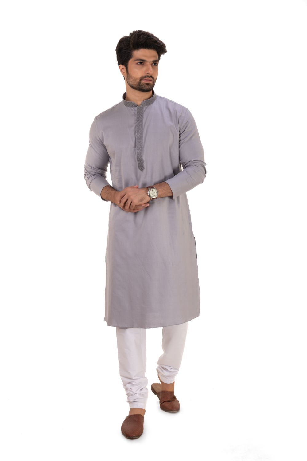 Solid Cotton Kurta Grey XXL(44)