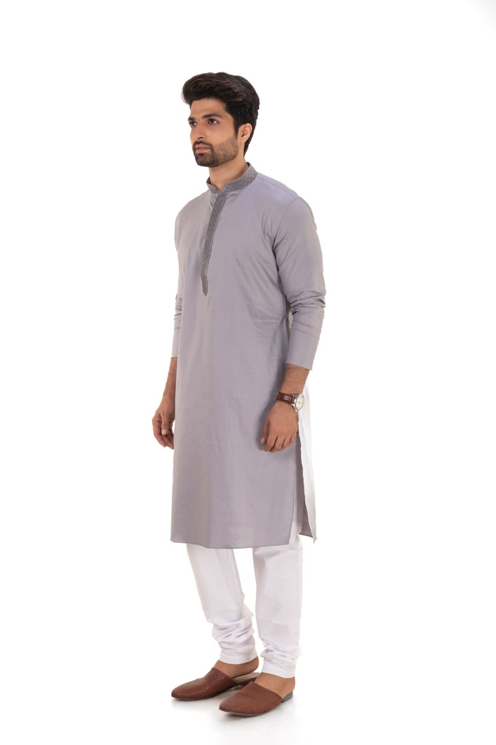 Solid Cotton Kurta Grey M(38)