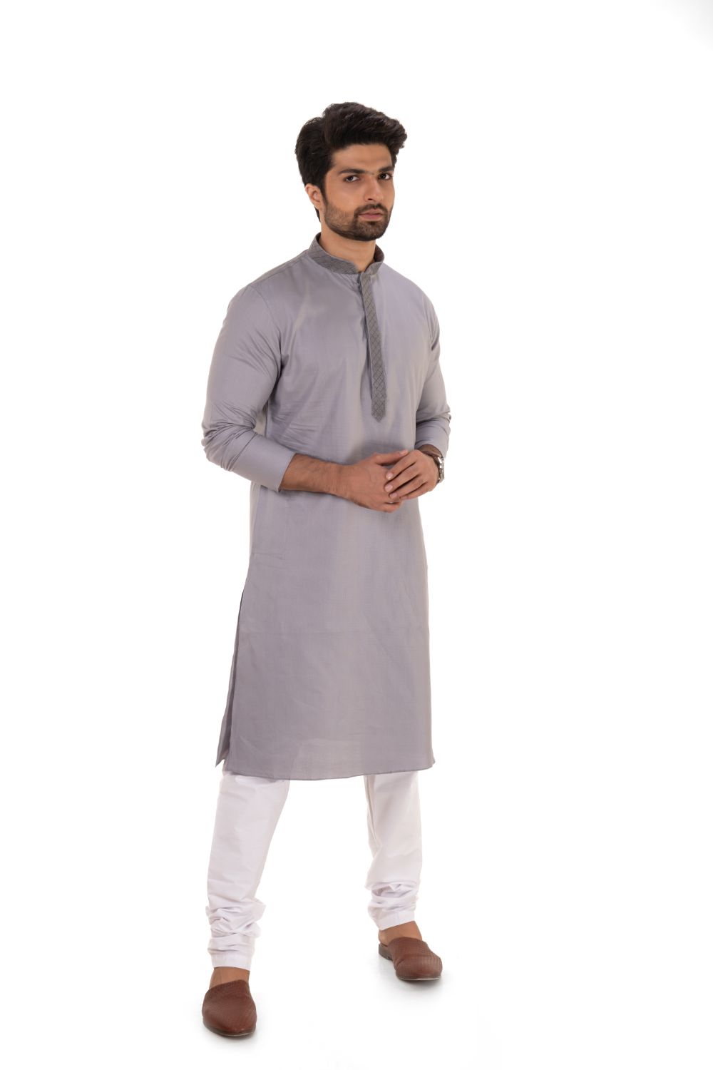 Solid Cotton Kurta Grey