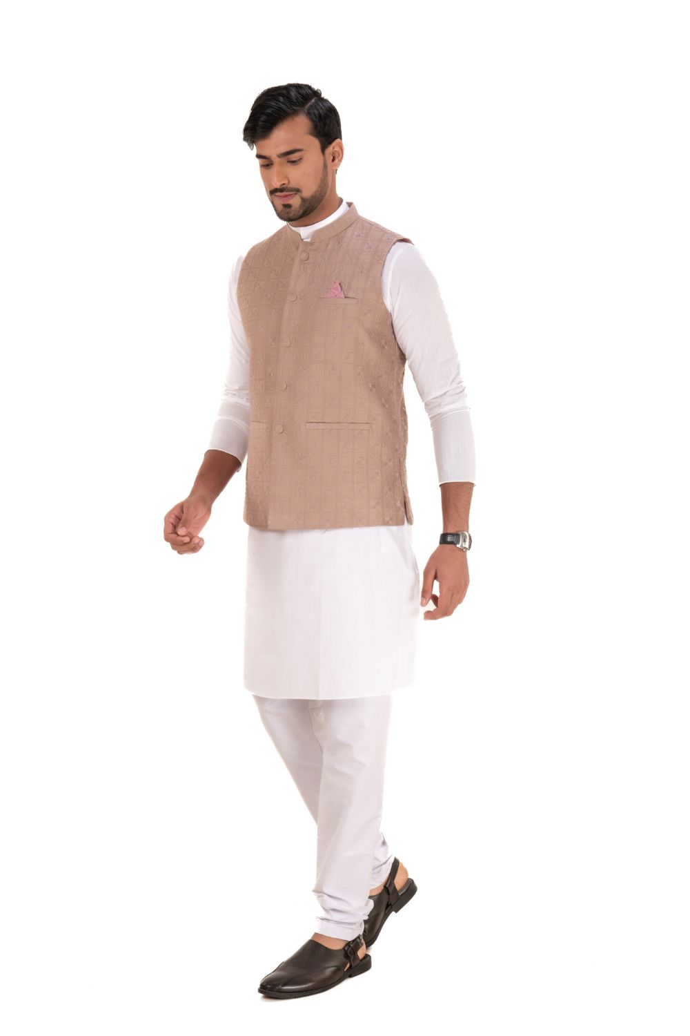 Lucknavi Work Silk Nehru Jacket