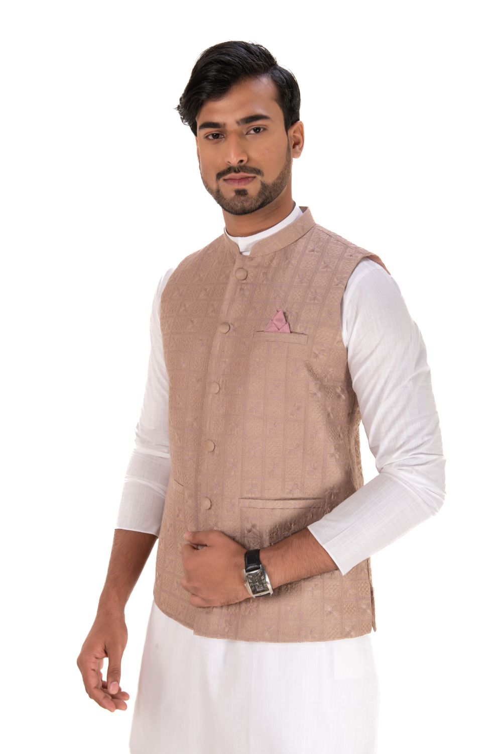 Lucknavi Work Silk Nehru Jacket