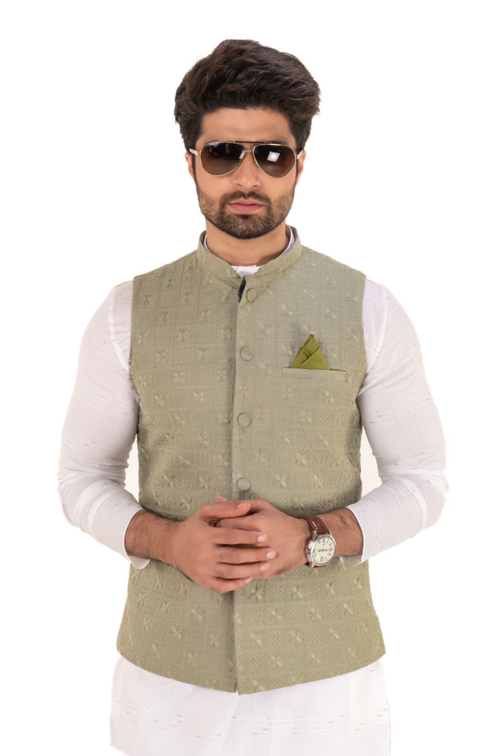 Lucknavi Work Silk Nehru Jacket