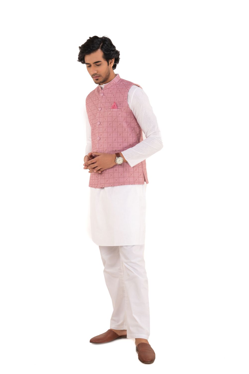 Lucknavi Work Silk Nehru Jacket