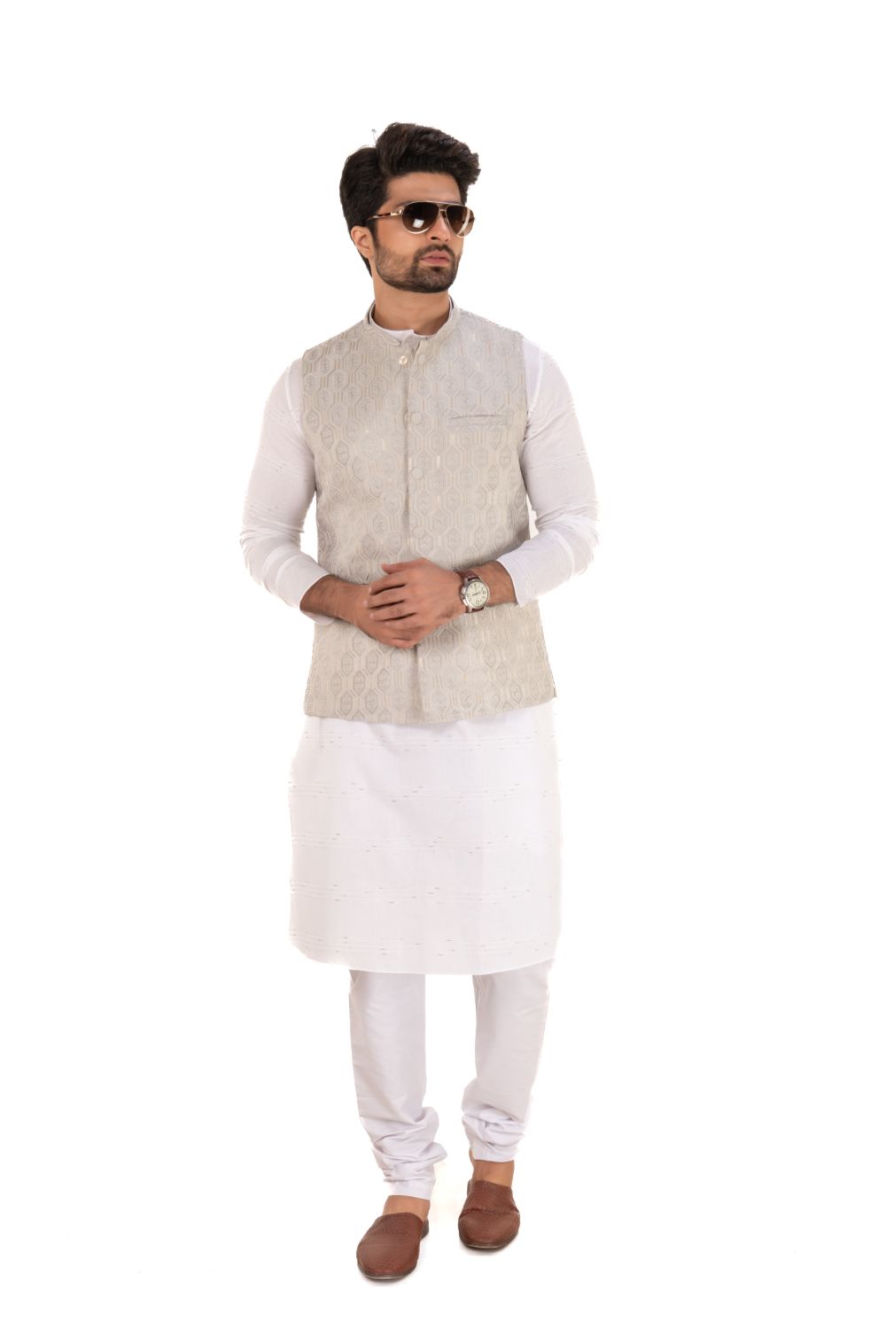 Sequins Embroidered Silk Nehru Jacket