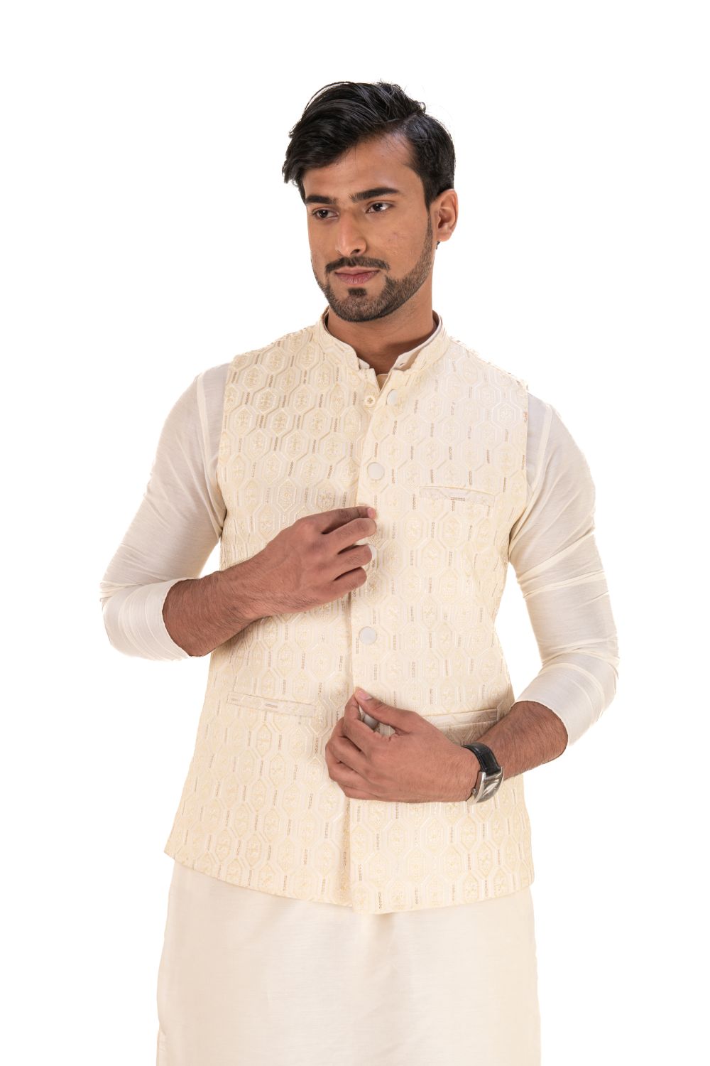 Sequins Embroidered Silk Nehru Jacket