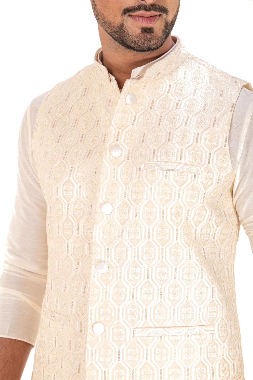 Sequins Embroidered Silk Nehru Jacket