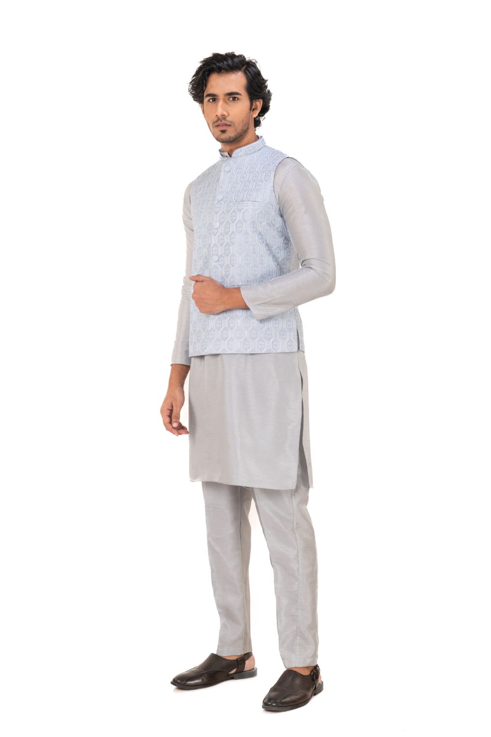 Sequins Embroidered Silk Nehru Jacket