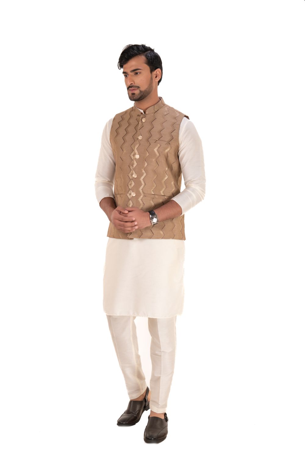 Zig Zag Pattern Nehru Jackets Brown